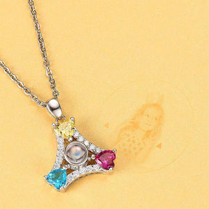 Personalized Projection Sector Three Colors Crystal Photo Necklace - Silver