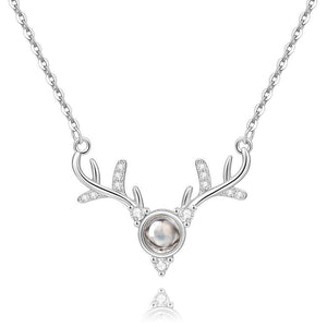Personalized Projection Photo Antlers Necklace Silver