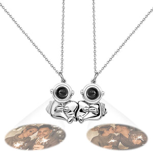 Custom Projection Necklace Astronaut Hugging Love Pair of Couple Gifts