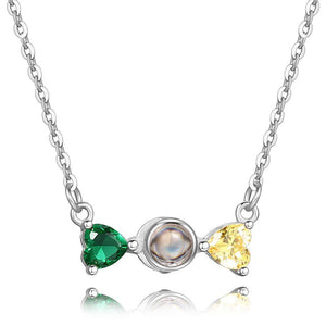 Personalized Projection Photo Bow Necklace Silver