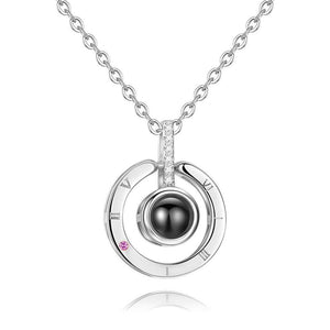 Personalized Photo With 100 Languages Says I Love You Projection Necklace Round Silver
