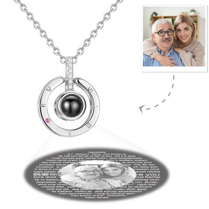 Father‘s Day Gifts  Personalized Photo With 100 Languages Says I Love You Projection Necklace Round Silver