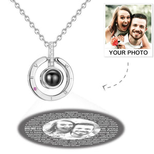 Personalized Photo With 100 Languages Says I Love You Projection Necklace Round-shaped Silver