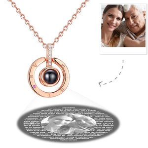 Personalized Photo With 100 Languages Says I Love You Projection Necklace Round Father‘s Day Gifts