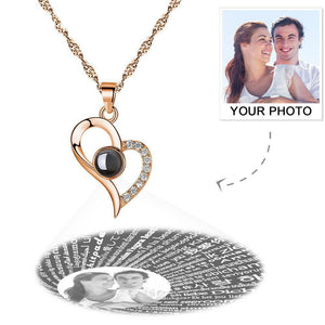 Personalized Photo With 100 Languages Says I Love You Projection Necklace Rose Gold