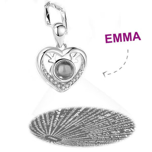 I Love You Necklace in 100 Languages Projection Engraved Necklace Heart with Antlers Silver