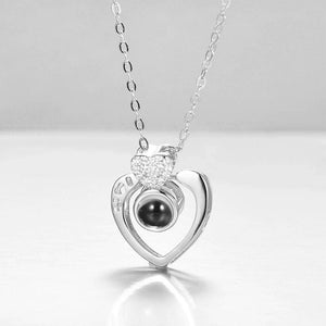 I Love You Necklace in 100 Languages Projection Engraved Necklace Two Hearts Silver