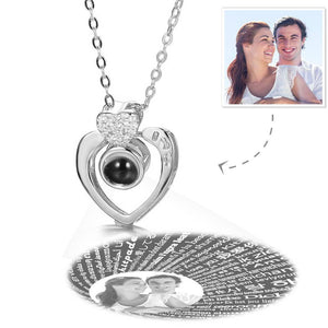 I Love You Necklace in 100 Languages Projection Photo Engraved Necklace Two Hearts Silver Christmas Gifts