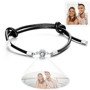 Personalized Photo Projection Leather Bracelet Adjustable Bracelet Gifts For Him