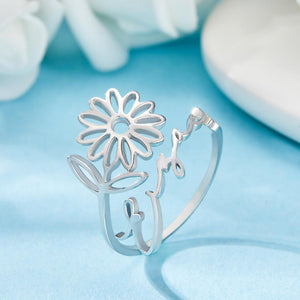 Custom Name Birth Month Flower Ring Dainty Floral Jewelry Birthday Gift April Daisy