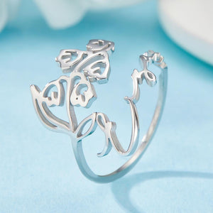 Custom Name Birth Month Flower Ring Dainty Floral Jewelry Birthday Gift May Lily