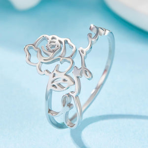 Custom Name Birth Month Flower Ring Dainty Floral Jewelry Birthday Gift June Rose