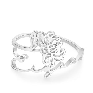 Custom Name Birth Month Flower Ring Dainty Floral Jewelry Birthday Gift November Chrysanthemum