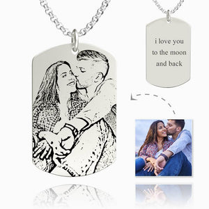 Women's Women's Photo Engraved Tag Necklace With Engraving Silver