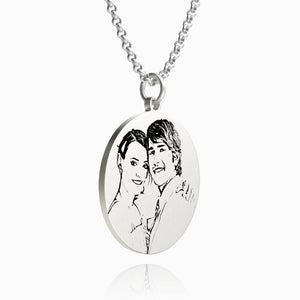 Women's Round Photo Engraved Tag Necklace With Engraving Silver