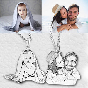 Photo Engraved Necklace Pet Tag Pendant Silver For Her