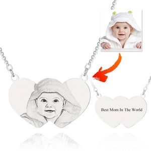 Heart To Heart Photo Engraved Tag Necklace Silver