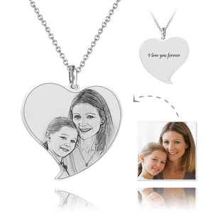 Father’s Day Gifts Photo Engraved Heart Memorial Necklace Silver