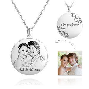 Custom Round Photo Necklace Engraving Neckalce Silver