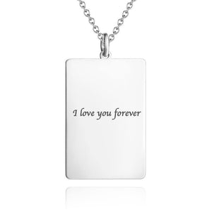 Personalized Rectangle Engraved Photo Necklace Silver
