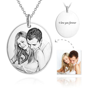 Personalized Oval Engraved Photo Necklace Silver