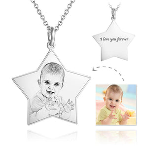 Personalized Star Engraved Photo Necklace Silver