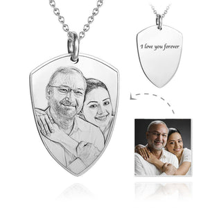 Custom Shield Engraved Photo Necklace
