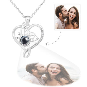 Custom Photo Projection Necklace Butterfly Heart Projection Necklace Creative Gift