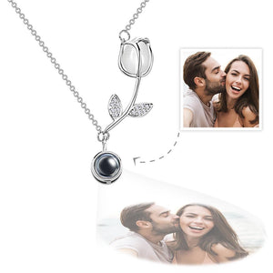 Tulip Photo Projection Necklace Personalized Elegant Flower Pendant Jewelry Gift for Her
