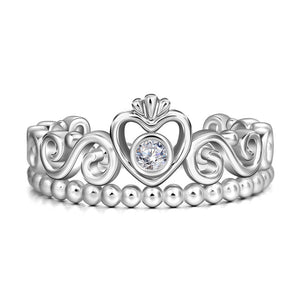 Princess Crown Silver Ring With Zircon For Girls Birthday Gift