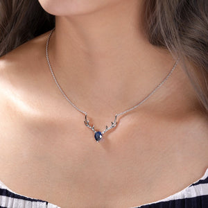 Blue Christmas Reindeer Necklace Platinum Plated 925 Sterling Silver