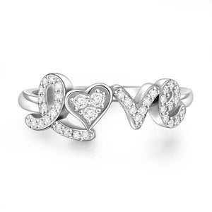 Love Heart Silver Ring With Zircon For Girls Birthday Gift