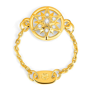 14K Gold Chain Ring With Zircon For Women Girls Birthday Gift