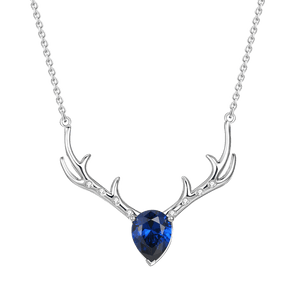 Blue Christmas Reindeer Necklace Platinum Plated 925 Sterling Silver