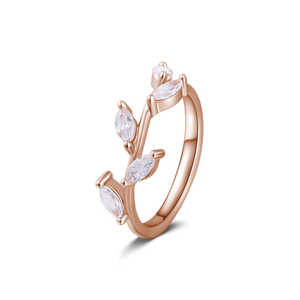 Vine Rose Gold Halo Ring 925 Sterling Silver With Zircon For Girls