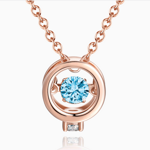 Rose Gold Pendant Necklace Blue Round Stone For Women