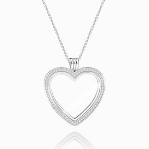 Heart Locket  Pendant Necklace Silver For Women