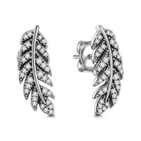 Feather Stud Earrings 925 Sterling Silver For Women