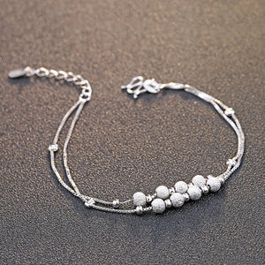Lucky Silver Bracelet With Transfer Beads For Women Girls