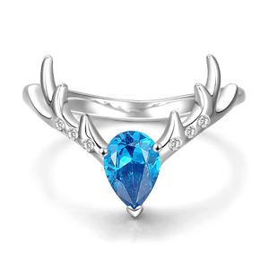 Christmas Reindeer Ring Blue Rings Platinum Plated 925 Sterling Silver Zircon