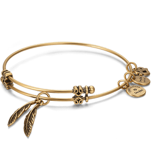 Feather Charm Bangle Gold Plated For Men Women Friends
