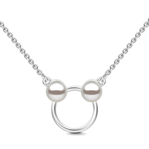 Mickey Necklace With Swarovski Pearl Silver Plated For Girls