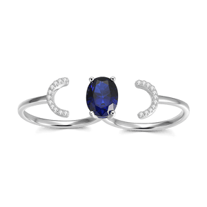 Sapphire Ring With Zirzon Two Fingers For Women